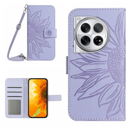 Skin Feel Sun Flower Embossed Leather Phone Case with Lanyard, For OnePlus 12 5G Global, For OnePlus Nord CE 3 Lite