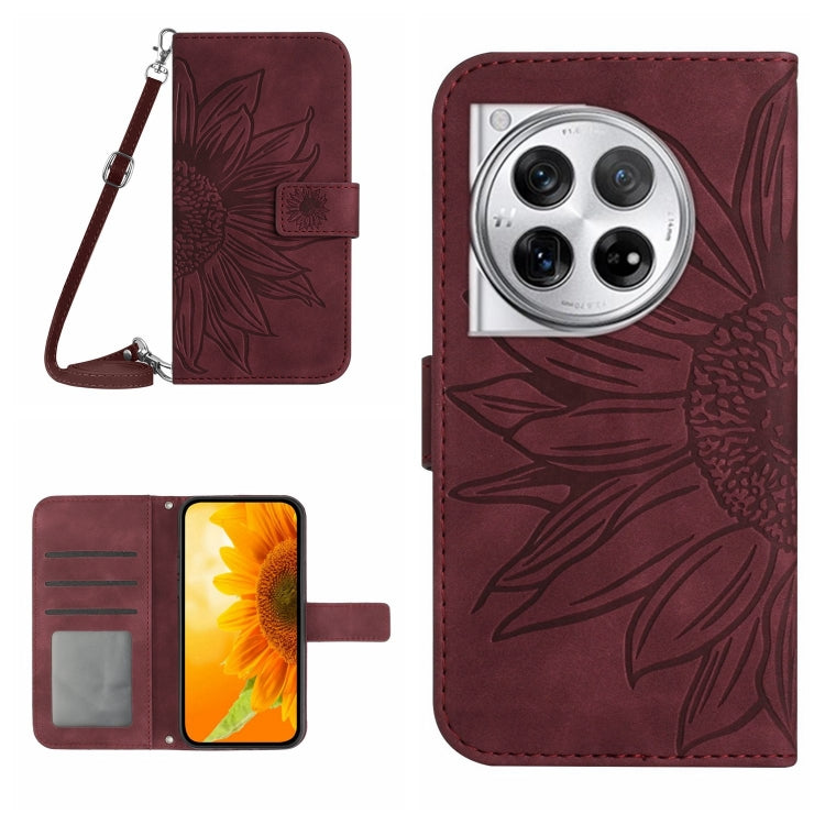 Skin Feel Sun Flower Embossed Leather Phone Case with Lanyard, For OnePlus Nord CE4, For OnePlus 12R 5G Global