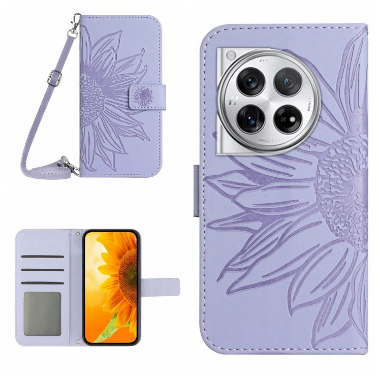Skin Feel Sun Flower Embossed Leather Phone Case with Lanyard, For OnePlus Nord CE4, For OnePlus 12R 5G Global