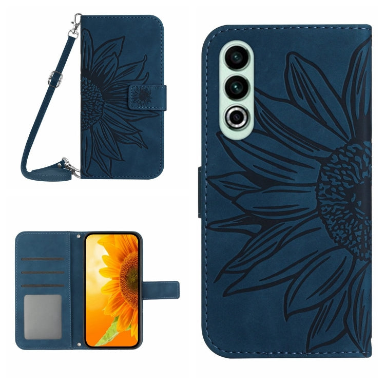 Skin Feel Sun Flower Embossed Leather Phone Case with Lanyard, For OnePlus Nord CE4, For OnePlus 12R 5G Global