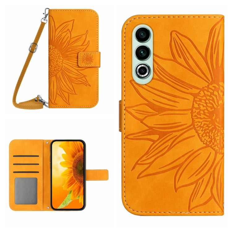 Skin Feel Sun Flower Embossed Leather Phone Case with Lanyard, For OnePlus Nord CE4, For OnePlus 12R 5G Global