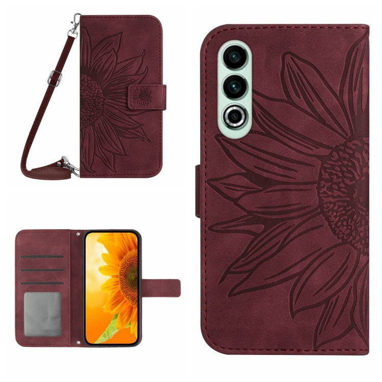 Skin Feel Sun Flower Embossed Leather Phone Case with Lanyard, For OnePlus Nord CE4, For OnePlus 12R 5G Global