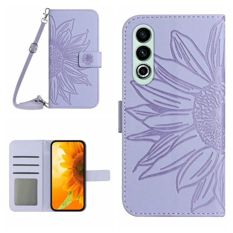 Skin Feel Sun Flower Embossed Leather Phone Case with Lanyard, For OnePlus Nord CE4, For OnePlus 12R 5G Global