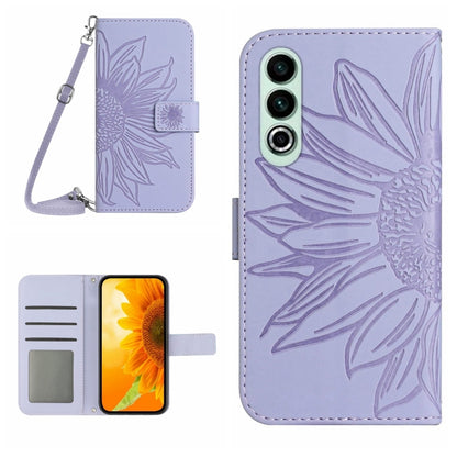 Skin Feel Sun Flower Embossed Leather Phone Case with Lanyard, For OnePlus Nord CE4, For OnePlus 12R 5G Global