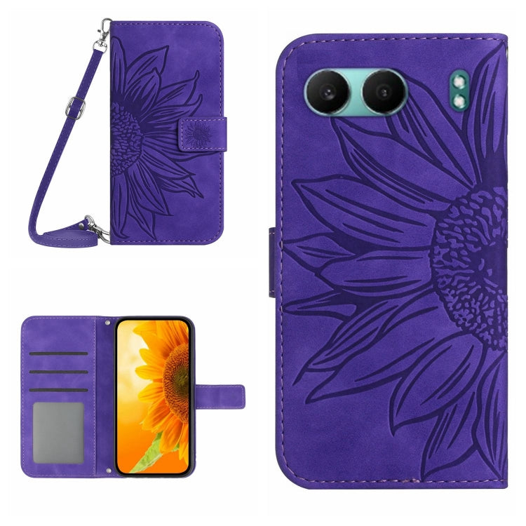 Skin Feel Sun Flower Embossed Leather Phone Case with Lanyard, For OnePlus 13, For OnePlus Nord 4 5G
