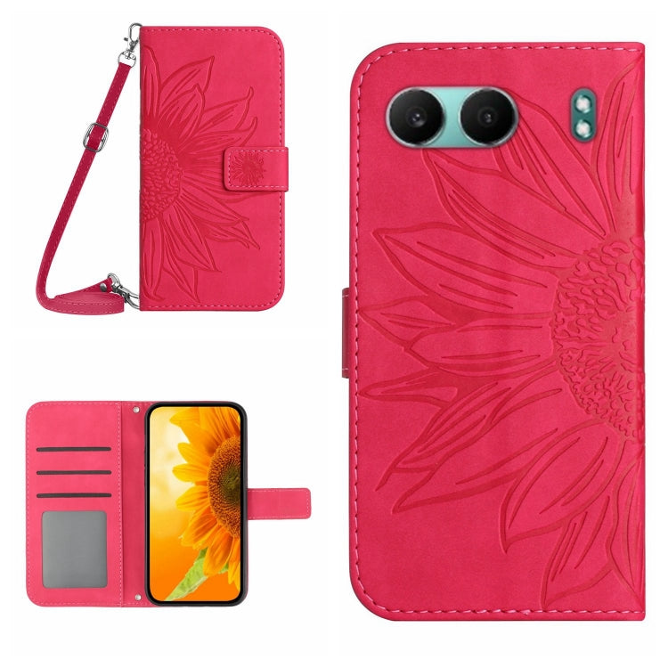 Skin Feel Sun Flower Embossed Leather Phone Case with Lanyard, For OnePlus 13, For OnePlus Nord 4 5G