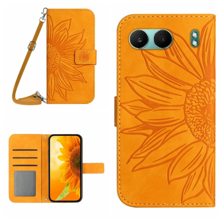 Skin Feel Sun Flower Embossed Leather Phone Case with Lanyard, For OnePlus 13, For OnePlus Nord 4 5G