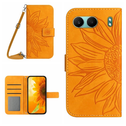 Skin Feel Sun Flower Embossed Leather Phone Case with Lanyard, For OnePlus 13, For OnePlus Nord 4 5G