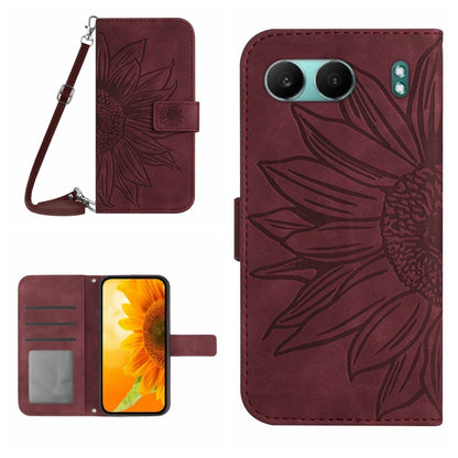 Skin Feel Sun Flower Embossed Leather Phone Case with Lanyard, For OnePlus 13, For OnePlus Nord 4 5G