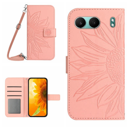 Skin Feel Sun Flower Embossed Leather Phone Case with Lanyard, For OnePlus 13, For OnePlus Nord 4 5G
