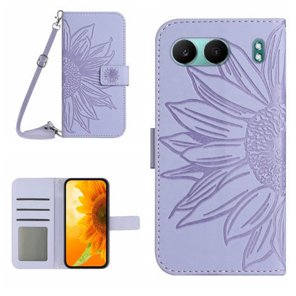 Skin Feel Sun Flower Embossed Leather Phone Case with Lanyard, For OnePlus 13, For OnePlus Nord 4 5G