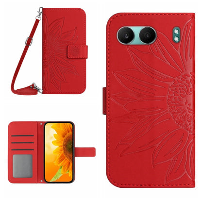 Skin Feel Sun Flower Embossed Leather Phone Case with Lanyard, For OnePlus 13, For OnePlus Nord 4 5G