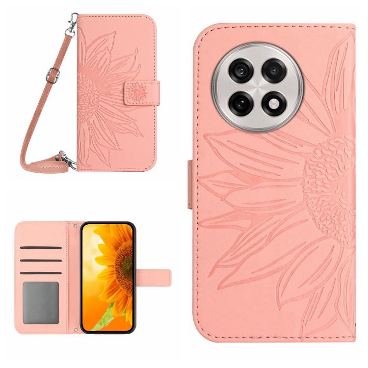 Skin Feel Sun Flower Embossed Leather Phone Case with Lanyard, For OnePlus 13, For OnePlus Nord 4 5G