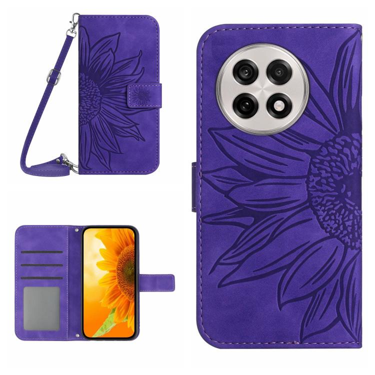 Skin Feel Sun Flower Embossed Leather Phone Case with Lanyard, For OnePlus 13T, For OnePlus 13R