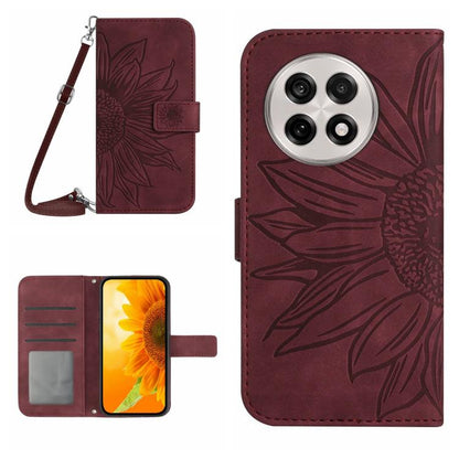 Skin Feel Sun Flower Embossed Leather Phone Case with Lanyard, For OnePlus 13T, For OnePlus 13R