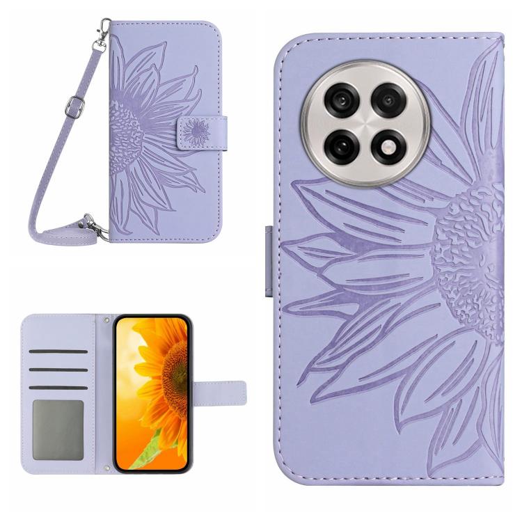Skin Feel Sun Flower Embossed Leather Phone Case with Lanyard, For OnePlus 13T, For OnePlus 13R