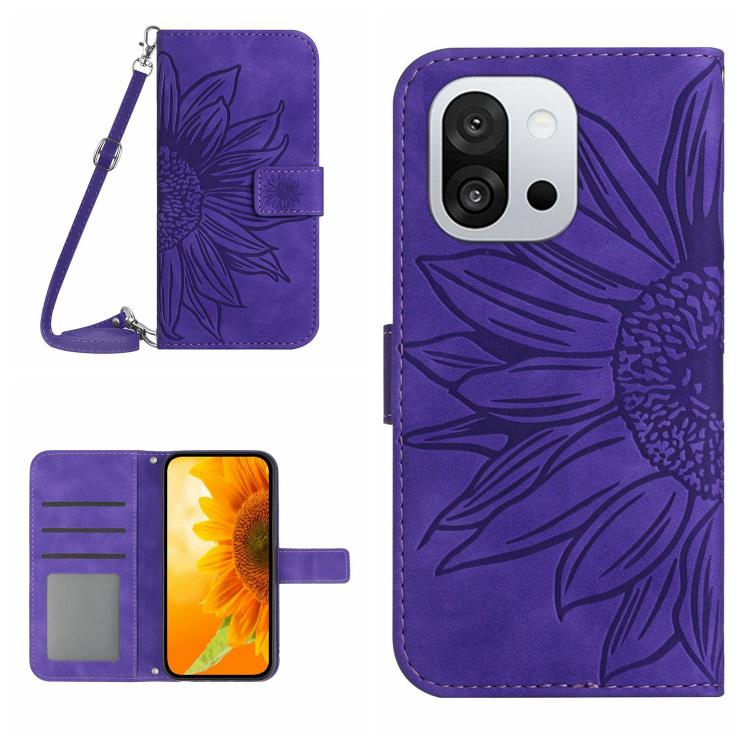 Skin Feel Sun Flower Embossed Leather Phone Case with Lanyard, For OnePlus 13T, For OnePlus 13R