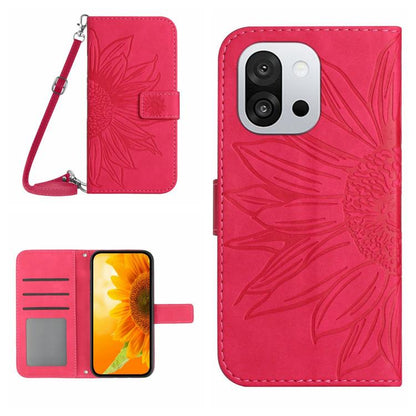 Skin Feel Sun Flower Embossed Leather Phone Case with Lanyard, For OnePlus 13T, For OnePlus 13R