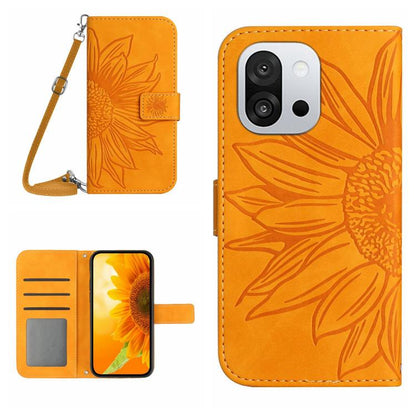Skin Feel Sun Flower Embossed Leather Phone Case with Lanyard, For OnePlus 13T, For OnePlus 13R