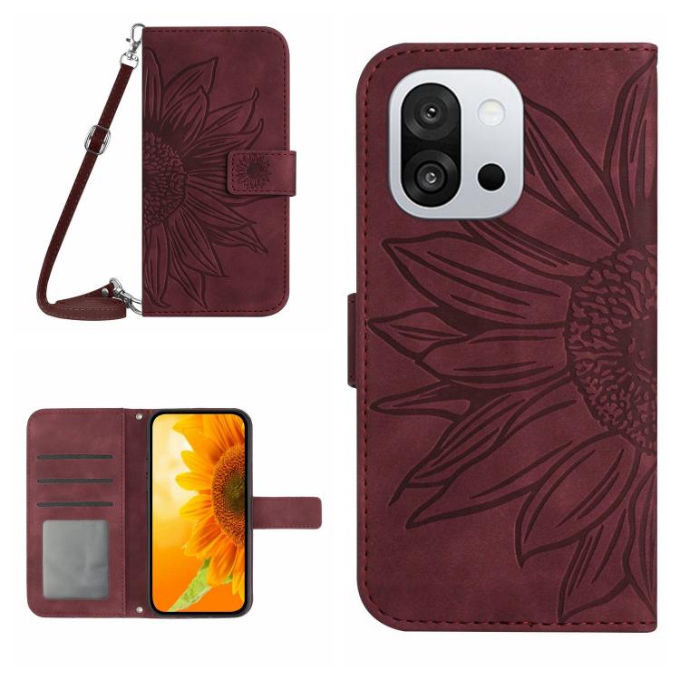 Skin Feel Sun Flower Embossed Leather Phone Case with Lanyard, For OnePlus 13T, For OnePlus 13R