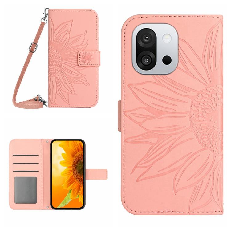Skin Feel Sun Flower Embossed Leather Phone Case with Lanyard, For OnePlus 13T, For OnePlus 13R