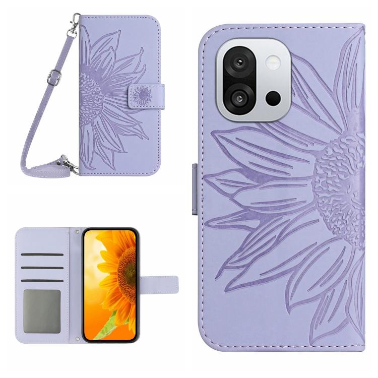 Skin Feel Sun Flower Embossed Leather Phone Case with Lanyard, For OnePlus 13T, For OnePlus 13R