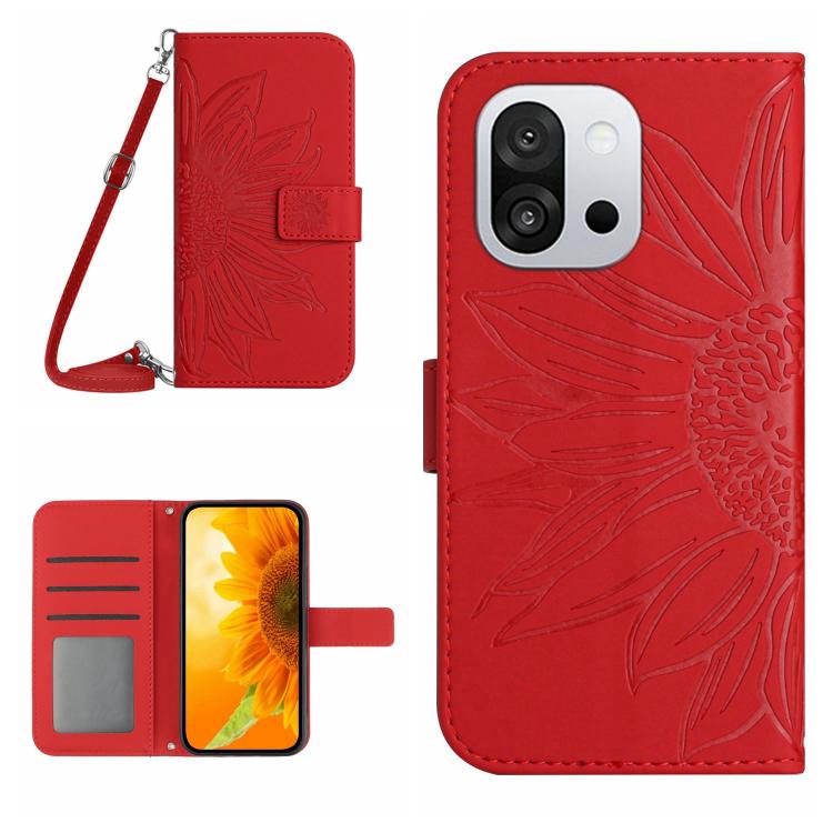 Skin Feel Sun Flower Embossed Leather Phone Case with Lanyard, For OnePlus 13T, For OnePlus 13R