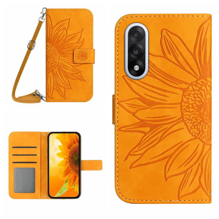 Skin Feel Sun Flower Embossed Leather Phone Case with Lanyard, For OnePlus 15 5G, For OnePlus Nord 5 5G / Ace 5 Ultra