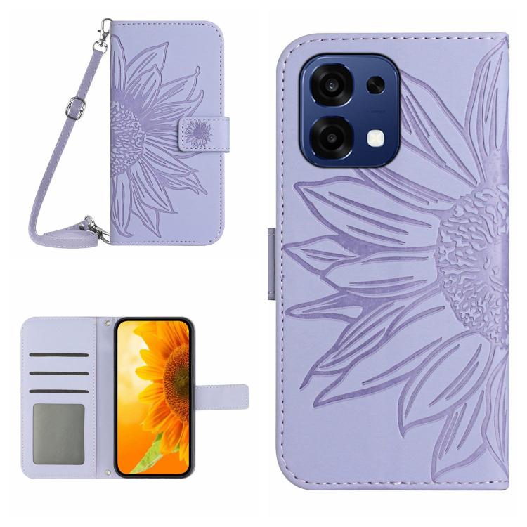 Skin Feel Sun Flower Embossed Leather Phone Case with Lanyard, For OnePlus 15 5G, For OnePlus Nord 5 5G / Ace 5 Ultra