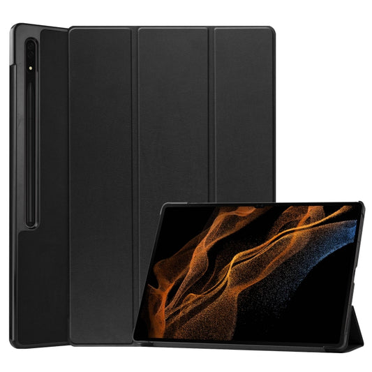 Custer Pure Color 3-Fold Holder Smart Leather Tablet Case, For Samsung Galaxy Tab S10 Ultra / S9 Ultra