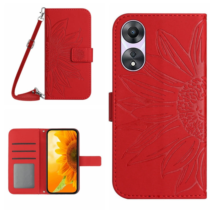 Skin Feel Sun Flower Embossed Flip Leather Phone Case with Lanyard, For OPPO A78 4G, For OPPO A79 5G