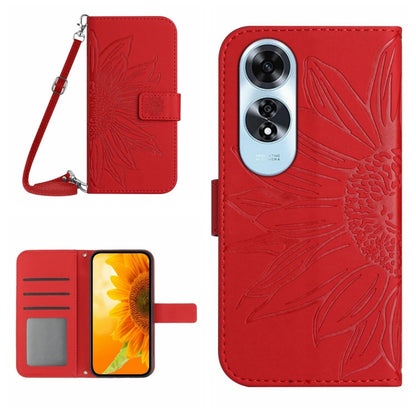 Skin Feel Sun Flower Embossed Flip Leather Phone Case with Lanyard, For OPPO Reno12 5G Global, For OPPO A60 4G