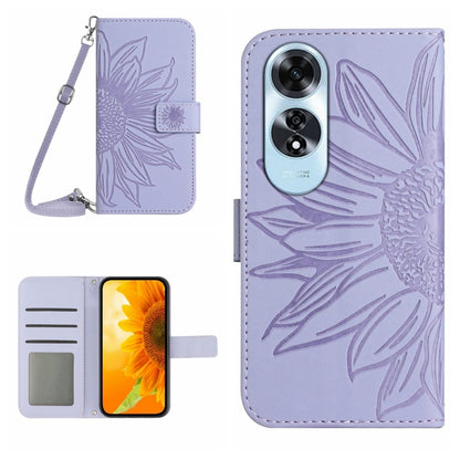 Skin Feel Sun Flower Embossed Flip Leather Phone Case with Lanyard, For OPPO Reno12 5G Global, For OPPO A60 4G
