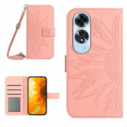 Skin Feel Sun Flower Embossed Flip Leather Phone Case with Lanyard, For OPPO Reno12 5G Global, For OPPO A60 4G