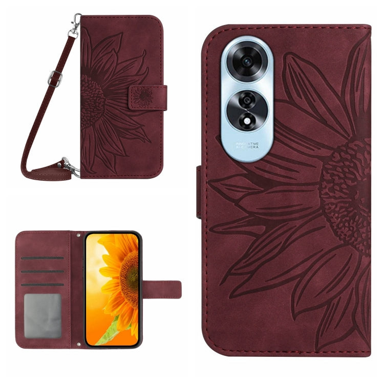 Skin Feel Sun Flower Embossed Flip Leather Phone Case with Lanyard, For OPPO Reno12 5G Global, For OPPO A60 4G