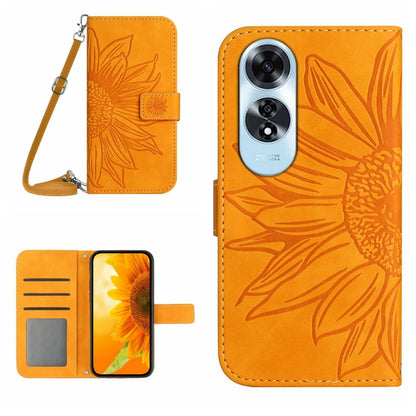 Skin Feel Sun Flower Embossed Flip Leather Phone Case with Lanyard, For OPPO Reno12 5G Global, For OPPO A60 4G