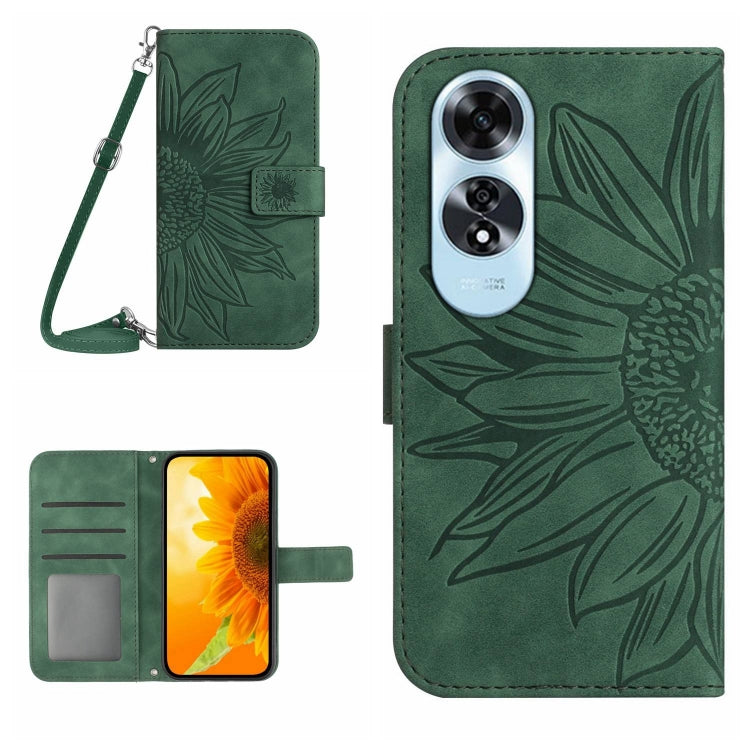 Skin Feel Sun Flower Embossed Flip Leather Phone Case with Lanyard, For OPPO Reno12 5G Global, For OPPO A60 4G