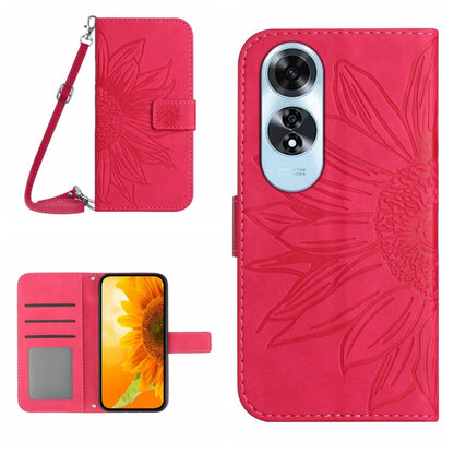 Skin Feel Sun Flower Embossed Flip Leather Phone Case with Lanyard, For OPPO Reno12 5G Global, For OPPO A60 4G