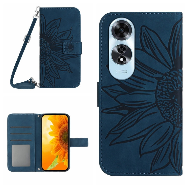 Skin Feel Sun Flower Embossed Flip Leather Phone Case with Lanyard, For OPPO Reno12 5G Global, For OPPO A60 4G