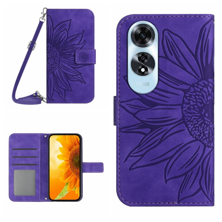 Skin Feel Sun Flower Embossed Flip Leather Phone Case with Lanyard, For OPPO Reno12 5G Global, For OPPO A60 4G
