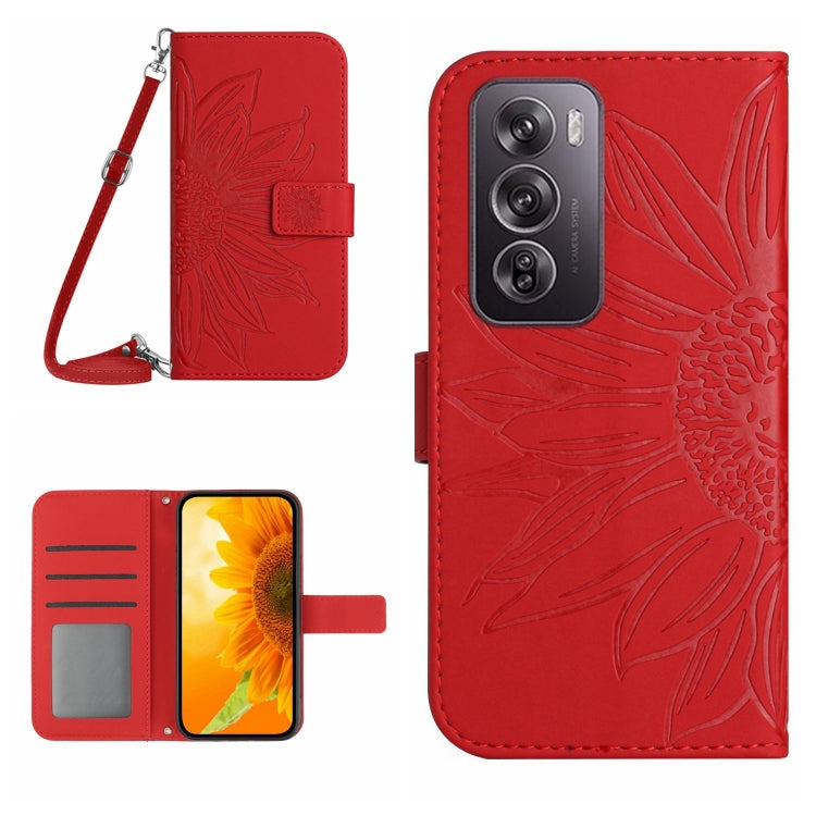 Skin Feel Sun Flower Embossed Flip Leather Phone Case with Lanyard, For OPPO Reno12 5G Global, For OPPO A60 4G