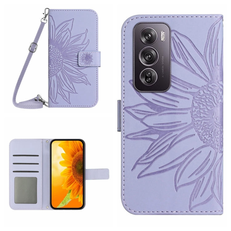 Skin Feel Sun Flower Embossed Flip Leather Phone Case with Lanyard, For OPPO Reno12 5G Global, For OPPO A60 4G