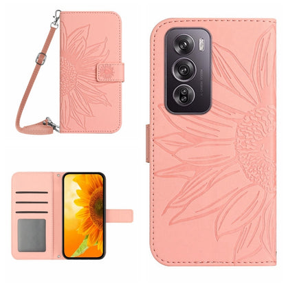 Skin Feel Sun Flower Embossed Flip Leather Phone Case with Lanyard, For OPPO Reno12 5G Global, For OPPO A60 4G