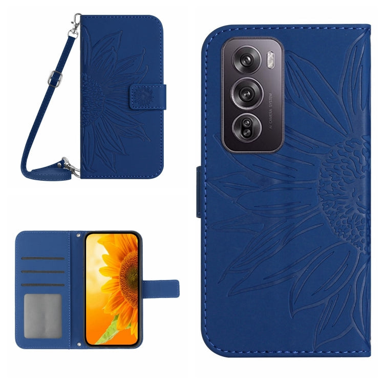 Skin Feel Sun Flower Embossed Flip Leather Phone Case with Lanyard, For OPPO Reno12 5G Global, For OPPO A60 4G