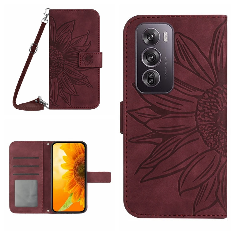 Skin Feel Sun Flower Embossed Flip Leather Phone Case with Lanyard, For OPPO Reno12 5G Global, For OPPO A60 4G