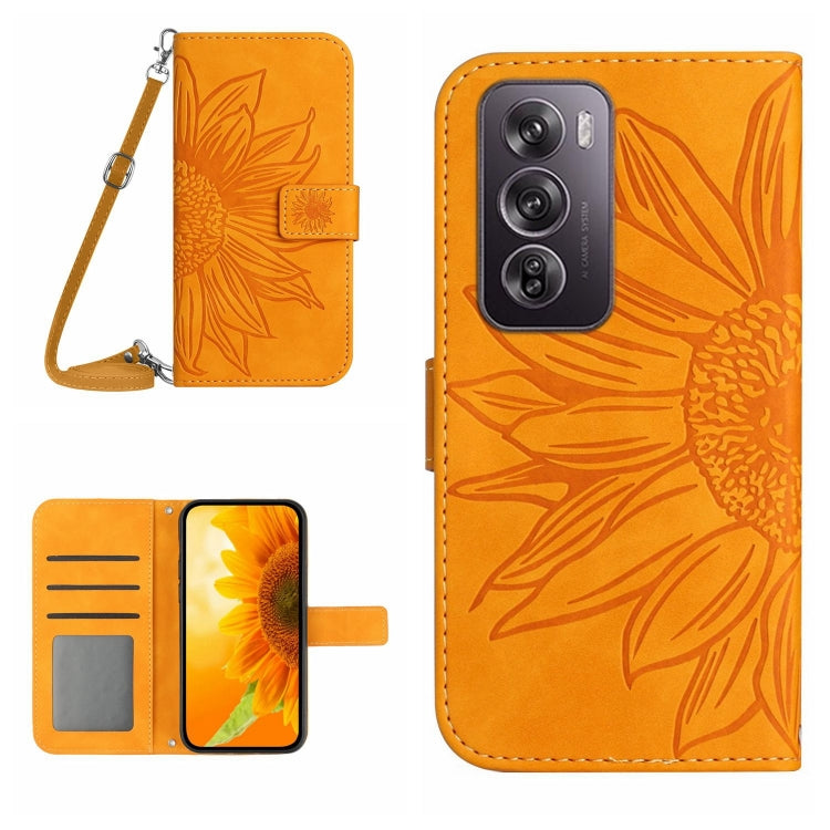 Skin Feel Sun Flower Embossed Flip Leather Phone Case with Lanyard, For OPPO Reno12 5G Global, For OPPO A60 4G