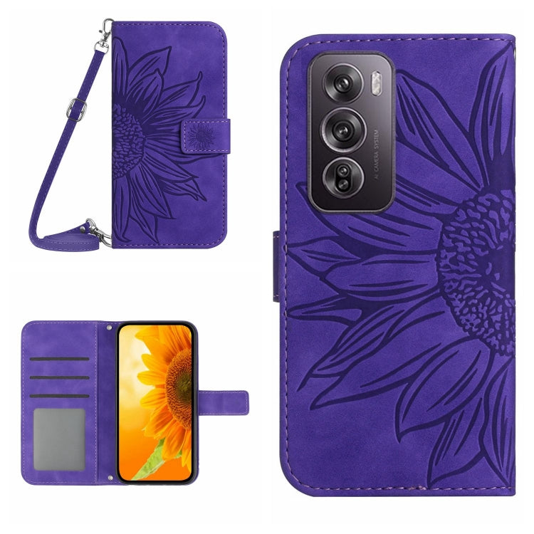 Skin Feel Sun Flower Embossed Flip Leather Phone Case with Lanyard, For OPPO Reno12 5G Global, For OPPO A60 4G