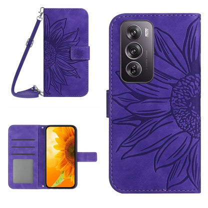 Skin Feel Sun Flower Embossed Flip Leather Phone Case with Lanyard, For OPPO Reno12 5G Global, For OPPO A60 4G