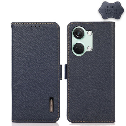 KHAZNEH Side-Magnetic Litchi Genuine Leather RFID Phone Case, For OnePlus 12R, For OnePlus 12, For OnePlus Ace 2 Pro, For OnePlus Nord 3