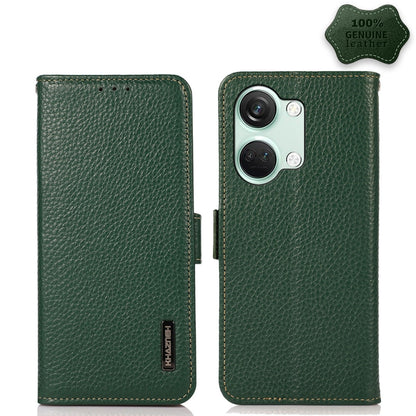 KHAZNEH Side-Magnetic Litchi Genuine Leather RFID Phone Case, For OnePlus 12R, For OnePlus 12, For OnePlus Ace 2 Pro, For OnePlus Nord 3